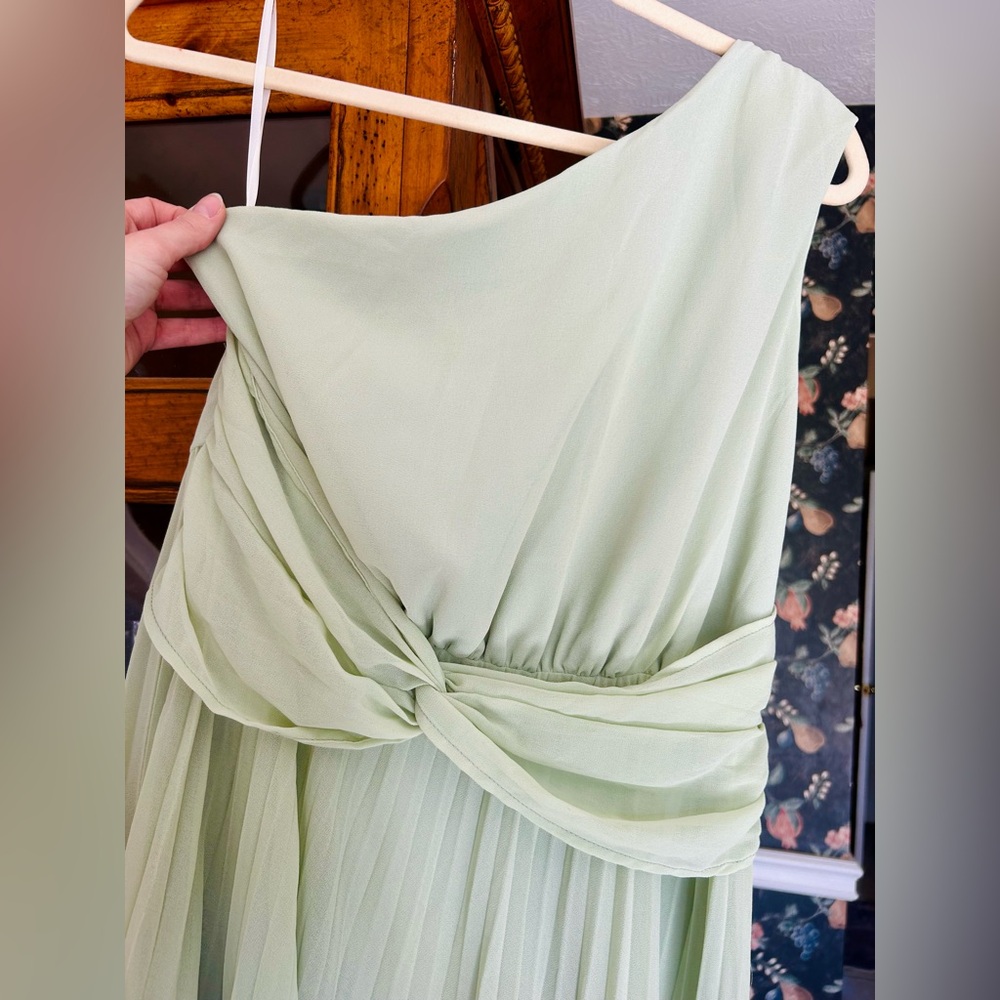 SHEIN Belle One-Shoulder Sage Green Knot Detail Dress